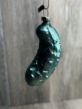 Vintage German Green Glass Pickle Ornament • Christmas Tree Decor • 4 Inch